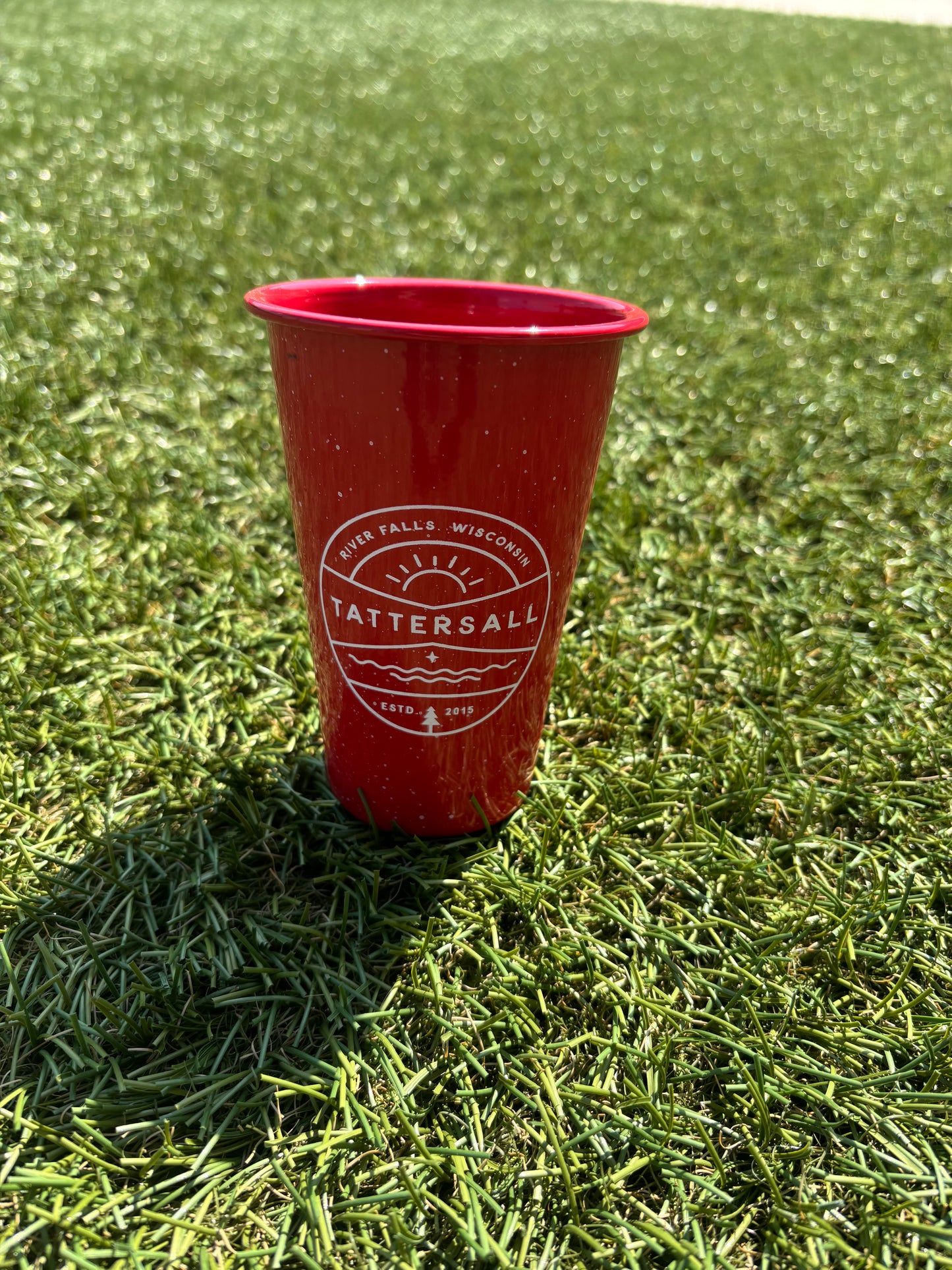 Red Metal Camp Cup with White Speckles