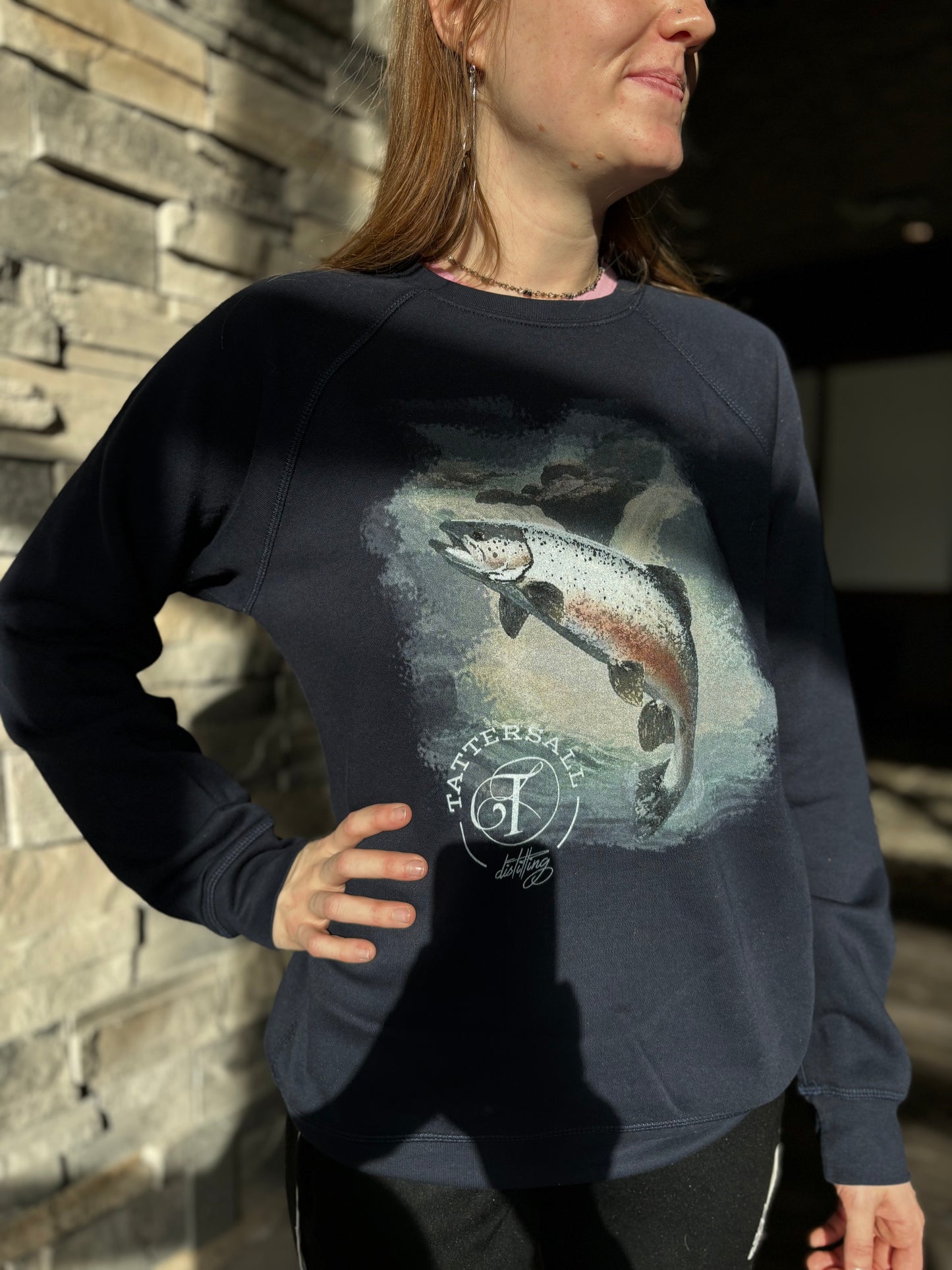 Tattersall Trout Fleece Crew in Navy