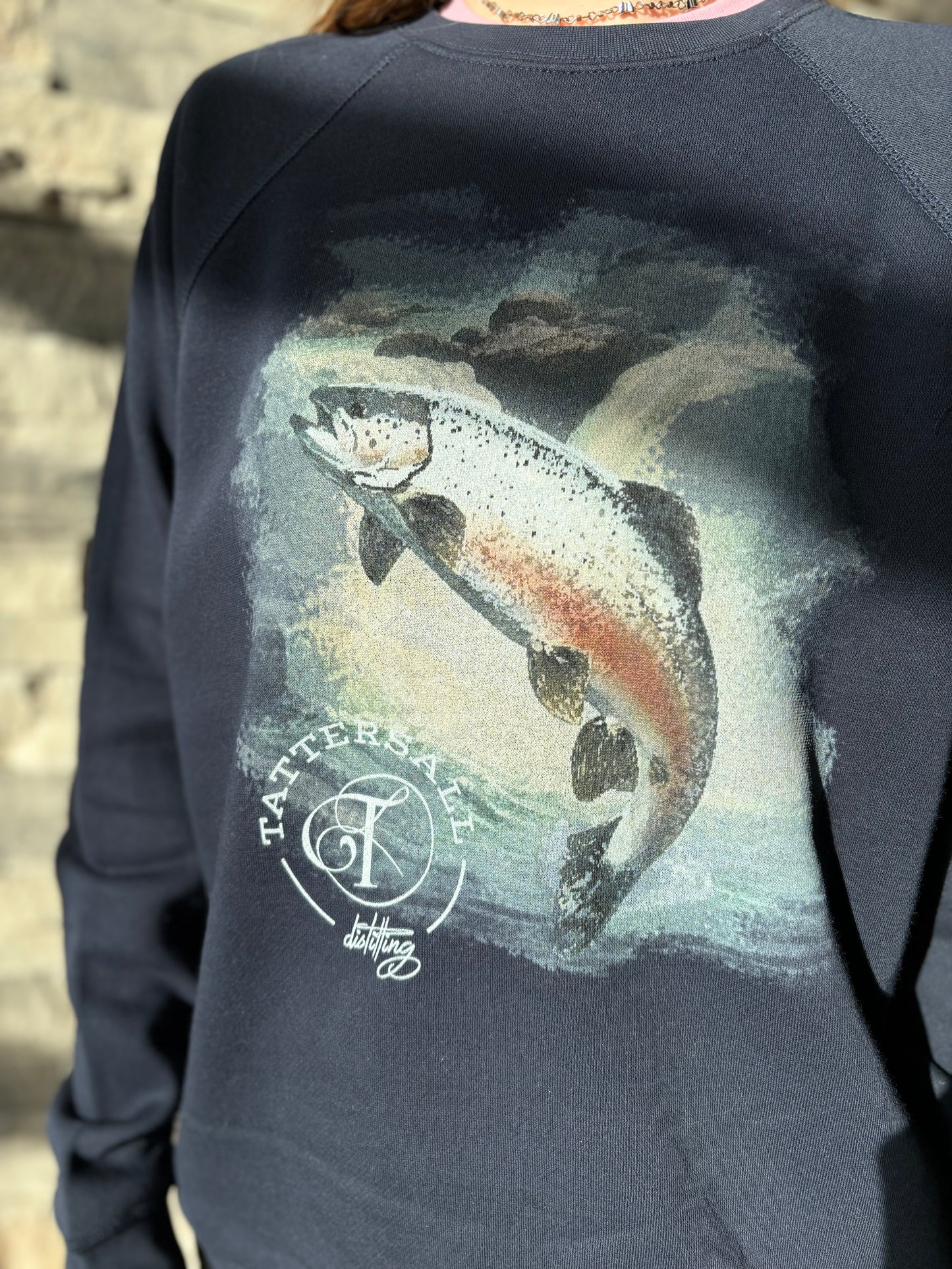 Tattersall Trout Fleece Crew in Navy