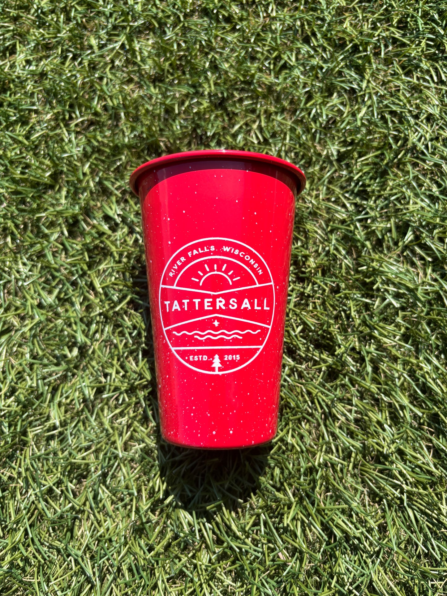 Red Metal Camp Cup with White Speckles