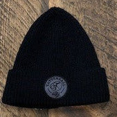 Black Ribbed Cuffed Beanie with Patch