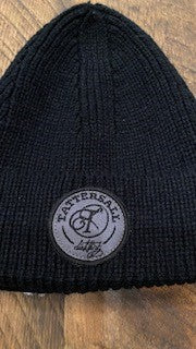 Black Ribbed Cuffed Beanie with Patch